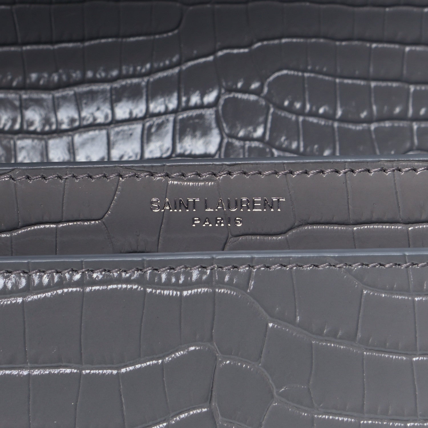 Saint Laurent Calfskin Crocodile Embossed Medium Monogram Sunset Fog 5 of 5