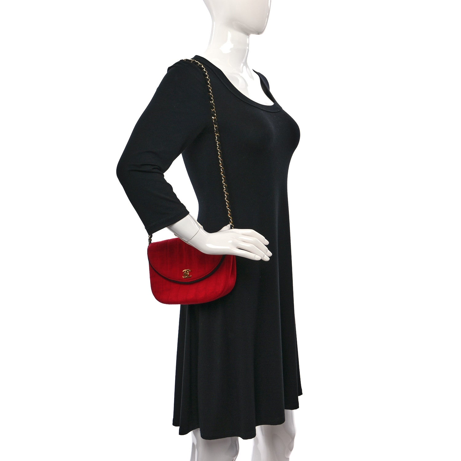 Chanel Jersey Vertical Quilted Half Moon Chain Flap Red 2 of 11