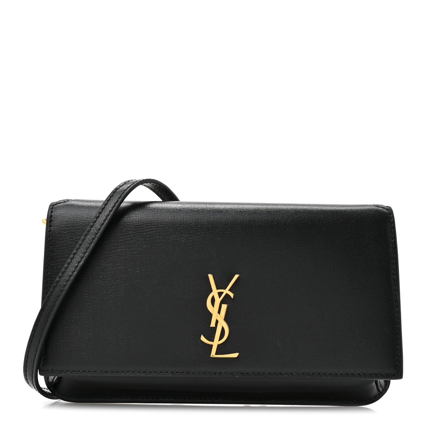 Saint Laurent Calfskin Monogram Cassandre Phone Holder With Strap Black Black 1 of 21