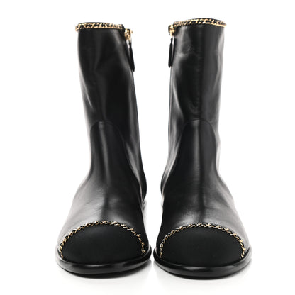 Chanel Lambskin Grosgrain Cap Toe Chain Short Boots 40.5 Black 2 of 8