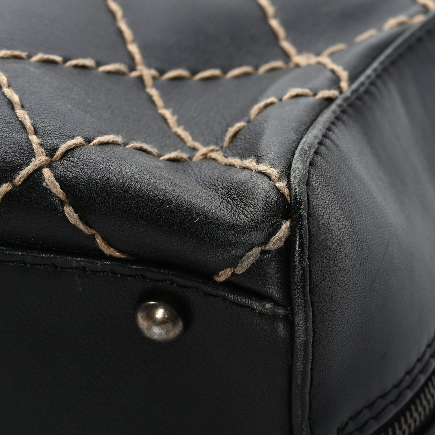 Calfskin Wild Stitch Vertical Top Handle Bag Black