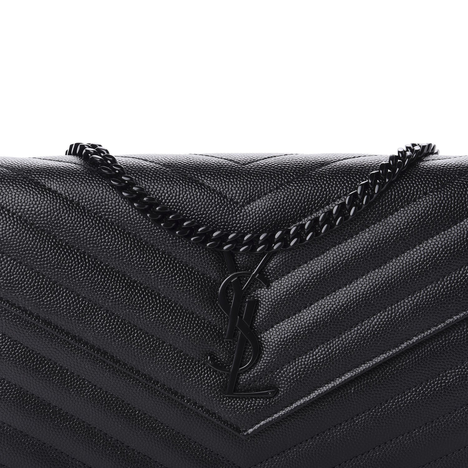 Saint Laurent Grain De Poudre Matelasse Chevron Monogram Chain Wallet Black 10 of 11
