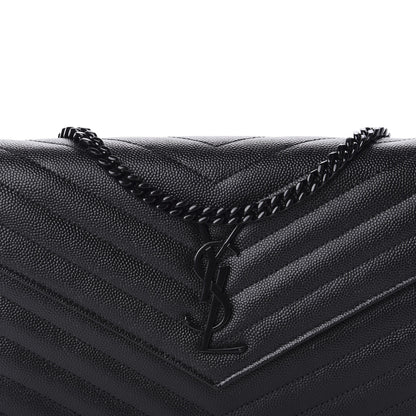 Saint Laurent Grain De Poudre Matelasse Chevron Monogram Chain Wallet Black 10 of 11