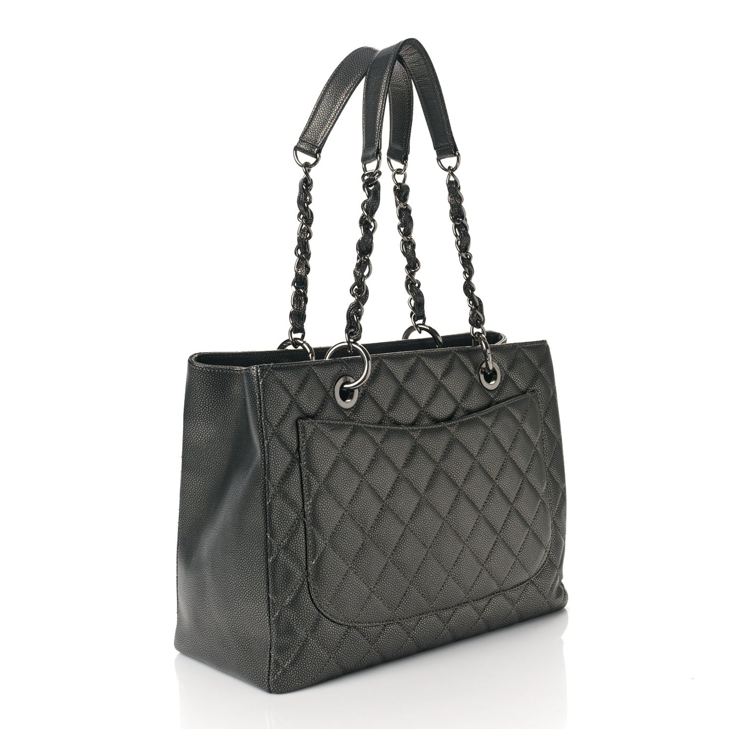 Metallic Caviar Quilted Grand Shopping Tote GST Dark Silver