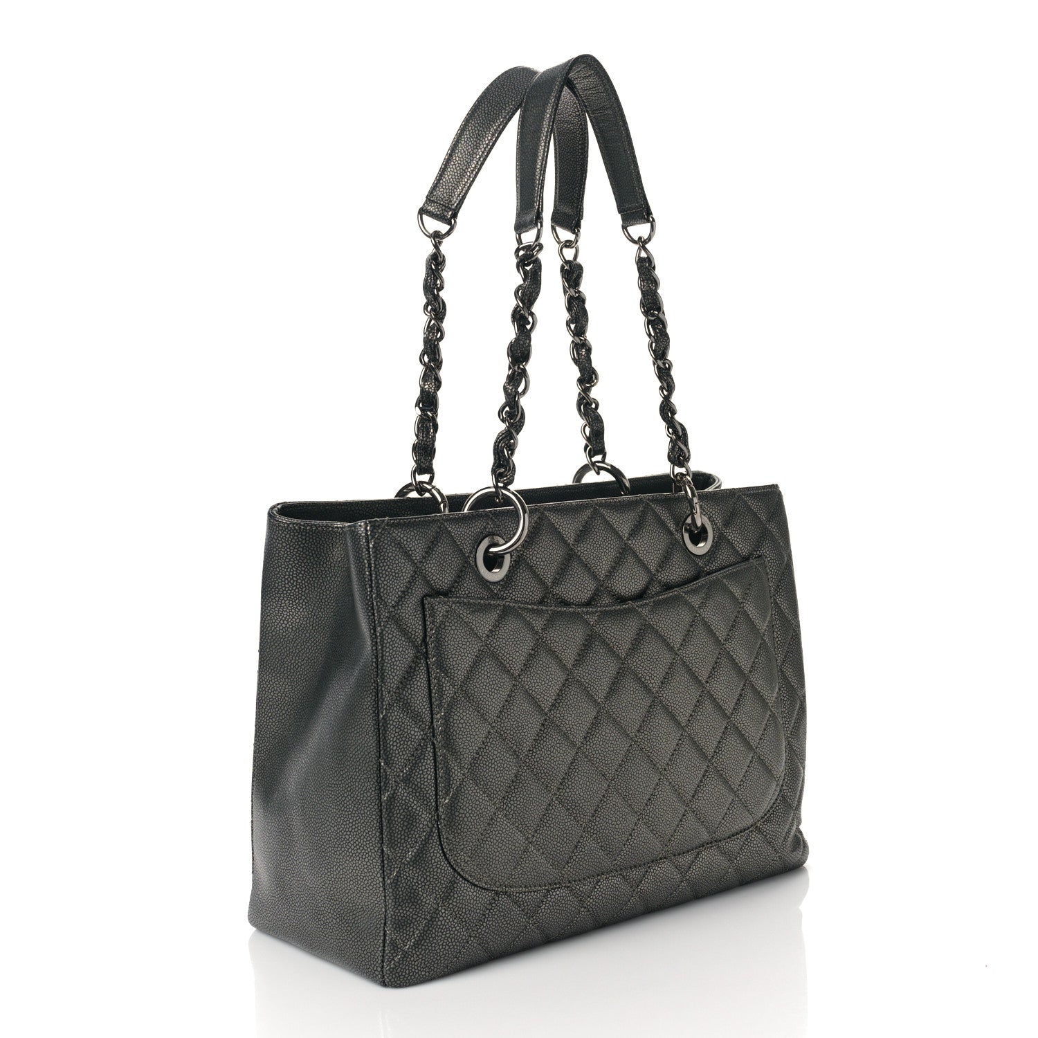 Chanel Metallic Caviar Quilted Grand Shopping Tote GST Dark Silver 3 of 9
