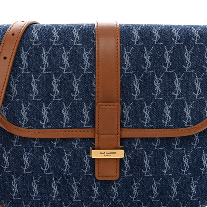 Saint Laurent Denim All-Over Monogram Small Le Monogramme Satchel Navy Blue 8 of 11