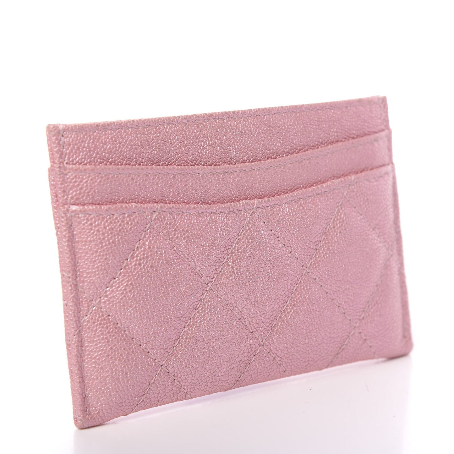 Iridescent Caviar Quilted Card Holder Rose Pink