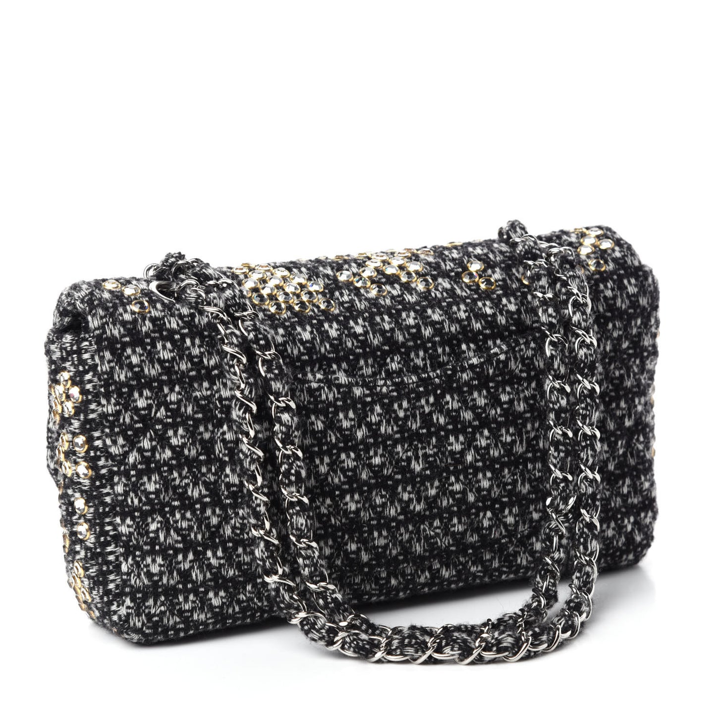 Crystal Tweed Quilted Medium Single Flap Black