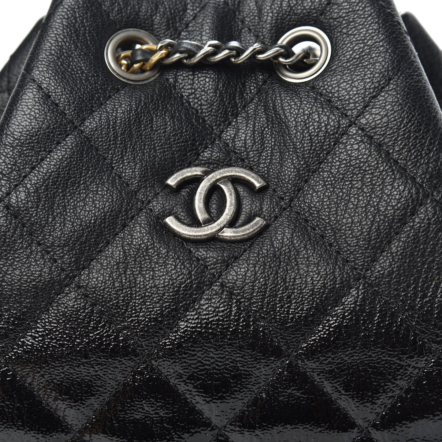Patent Goatskin Quilted Small Gabrielle Backpack Black