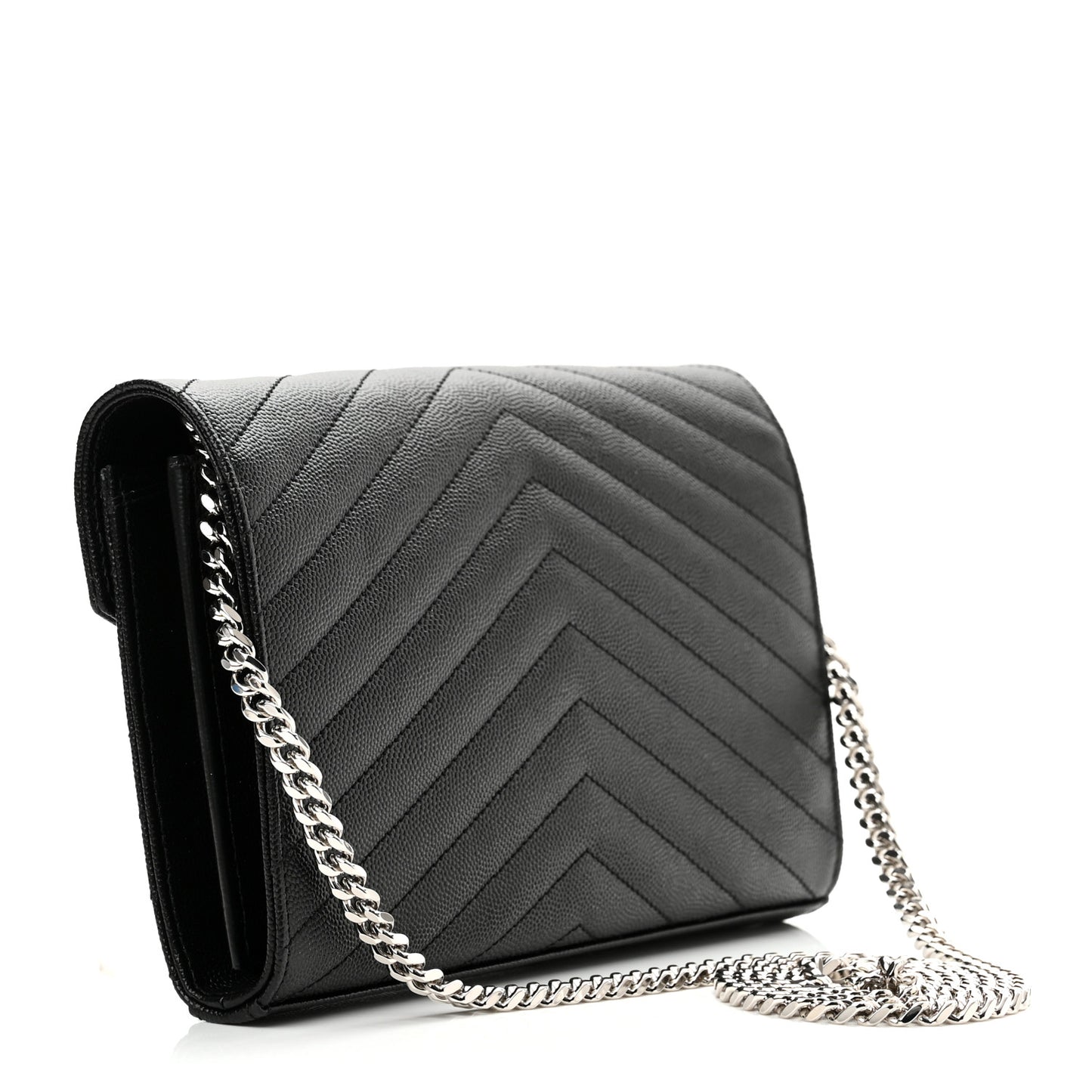 Grain De Poudre Matelasse Chevron Monogram Chain Wallet Black