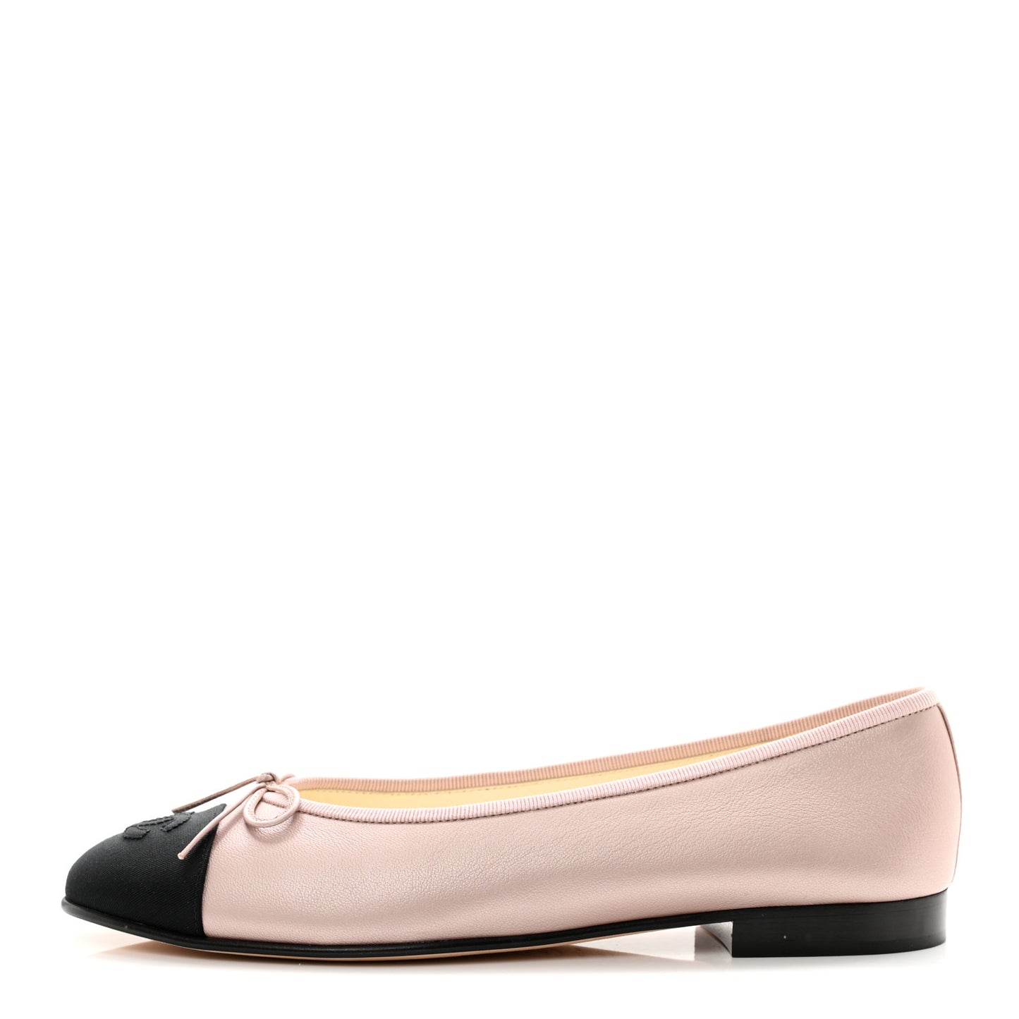 Lambskin Grosgrain Cap Toe CC Ballerina Flats 38.5 Pink Black