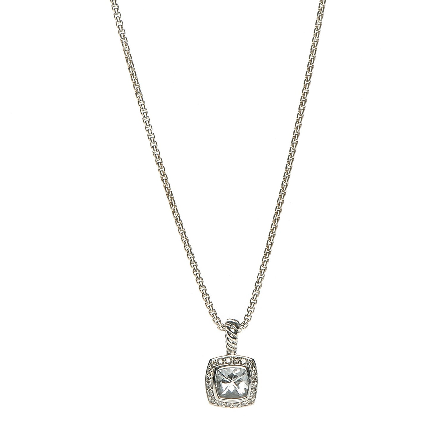 Sterling Silver Diamond White Topaz 7mm Petite Albion Pendant Necklace