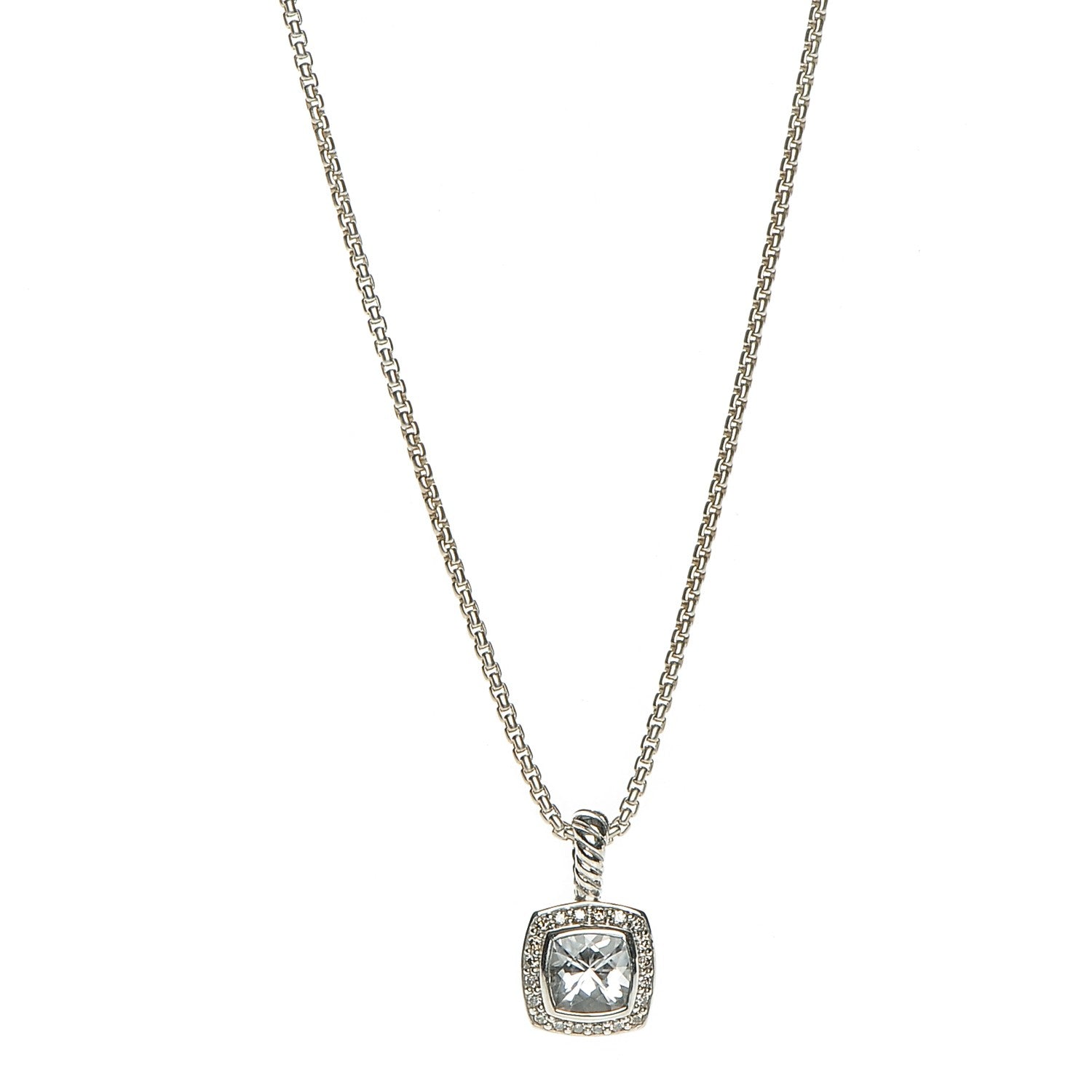David Yurman Sterling Silver Diamond White Topaz 7mm Petite Albion Pendant Necklace 1 of 5
