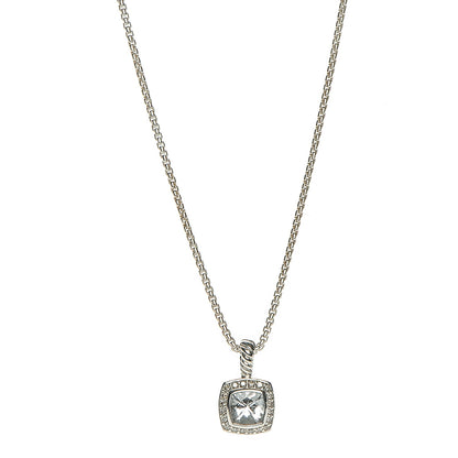 David Yurman Sterling Silver Diamond White Topaz 7mm Petite Albion Pendant Necklace 1 of 5