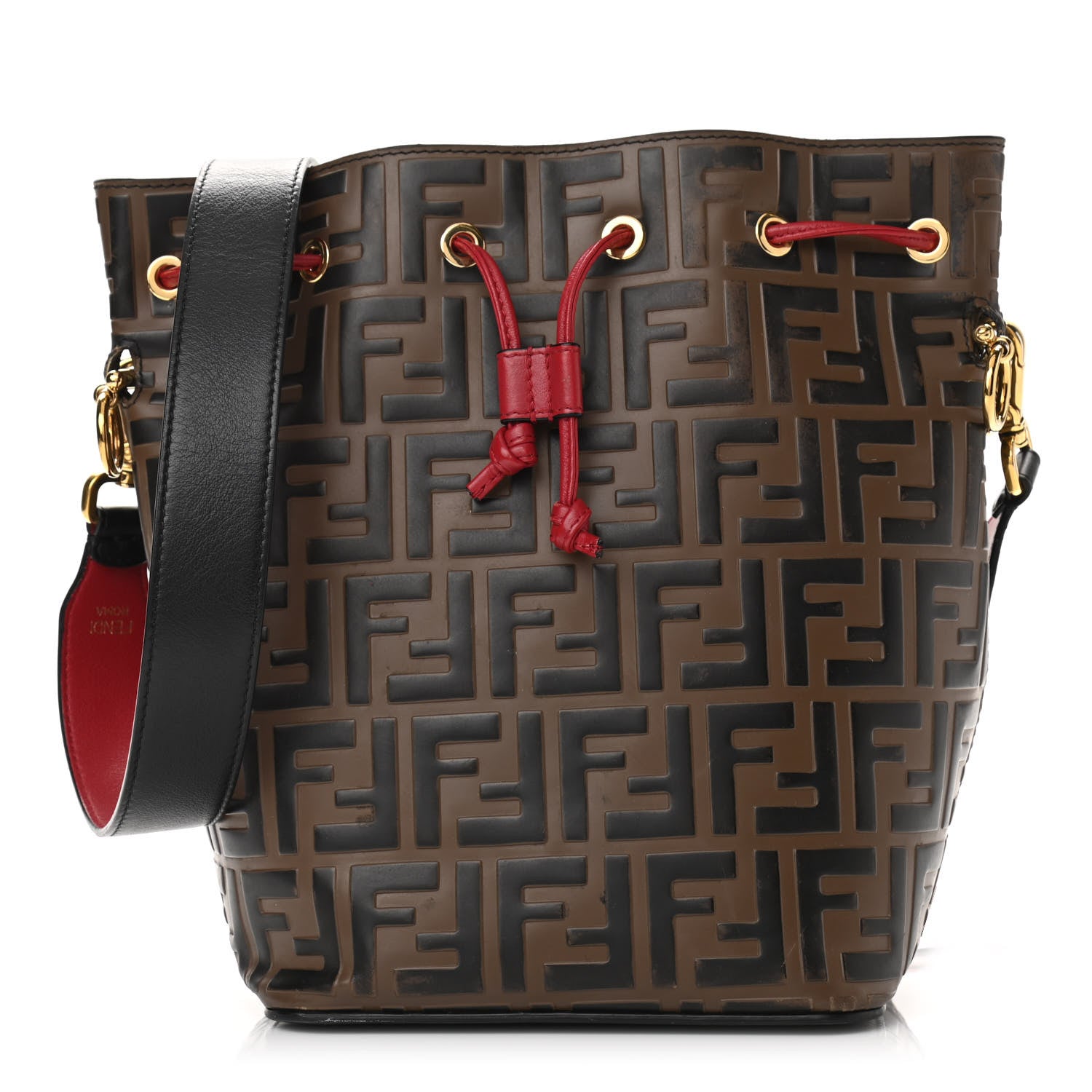 Fendi Vitello Grace F is Fendi Bi-Color FF 1974 Embossed Grande Mon Tresor Bucket Bag Maya Black Fragola 1 of 14
