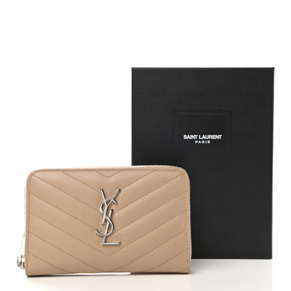 Saint Laurent Grain De Poudre Matelasse Chevron Monogram Zip Around Wallet Beige 7 of 7