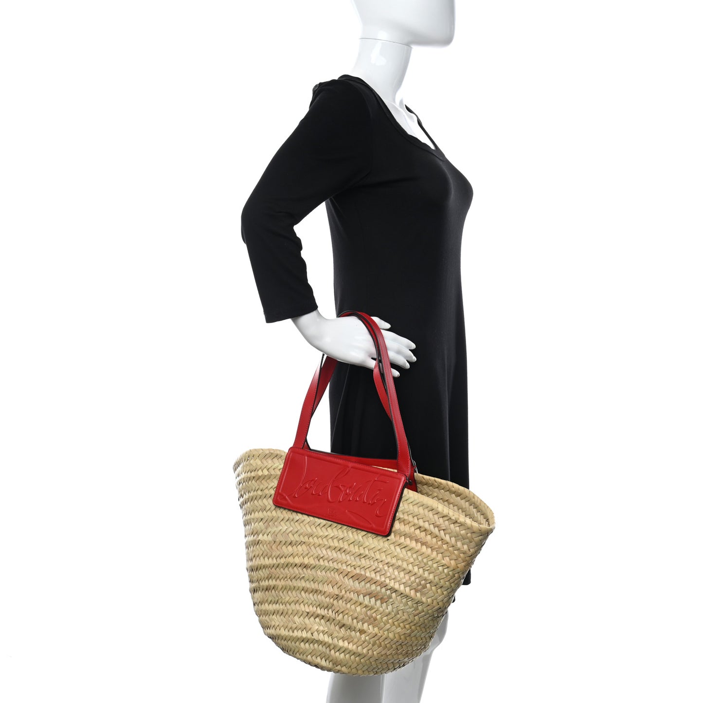 Woven Straw Loubishore Tote Red