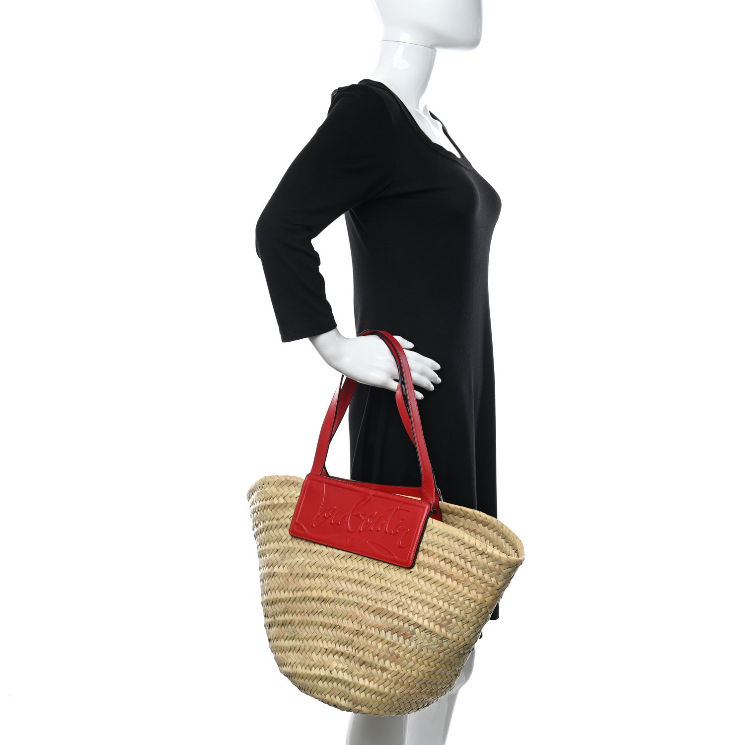 Christian Louboutin Woven Straw Loubishore Tote Red 2 of 10
