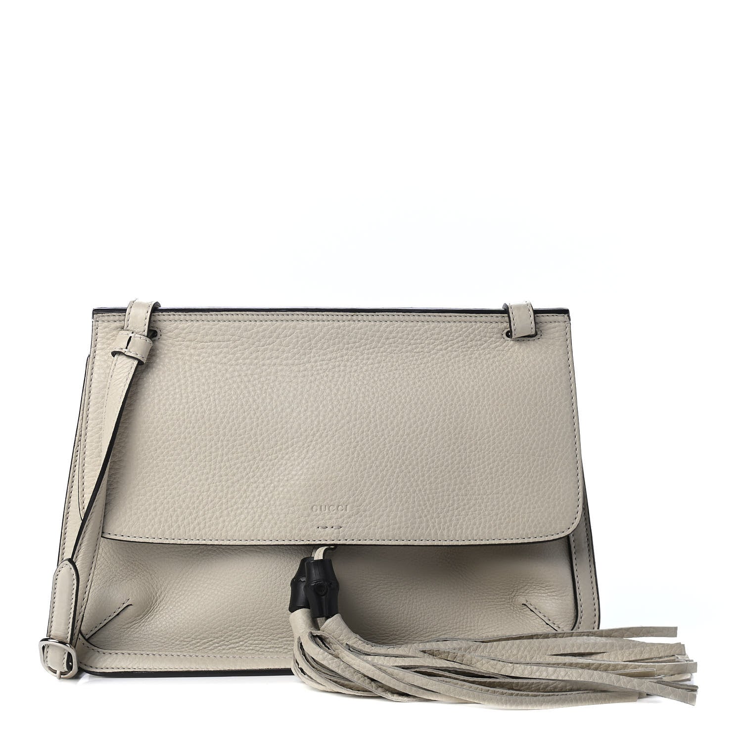 Gucci Pebbled Calfskin Medium Bamboo Daily Flap Shoulder Bag Mystic White 1 of 4