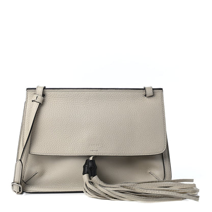 Gucci Pebbled Calfskin Medium Bamboo Daily Flap Shoulder Bag Mystic White 1 of 4