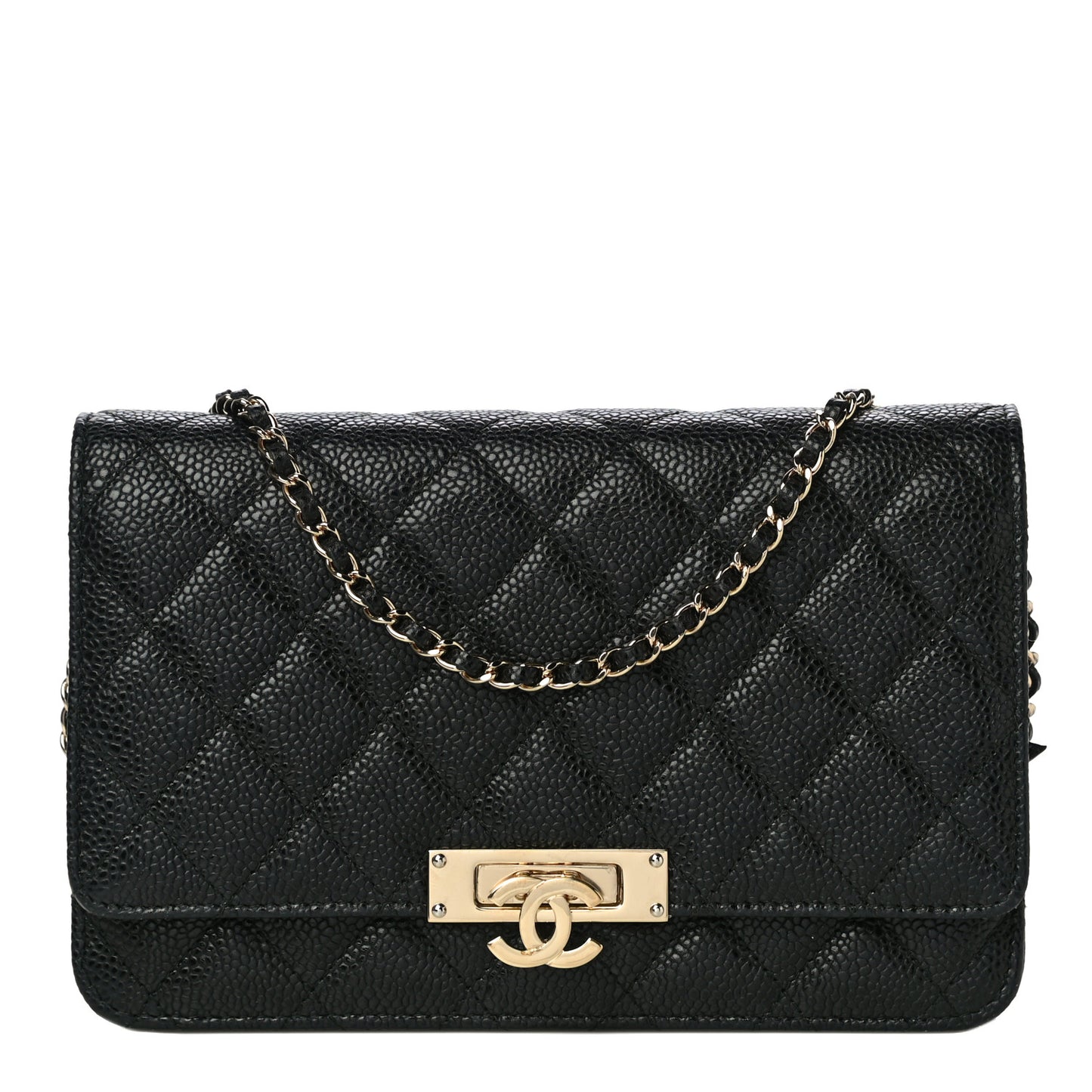 Caviar Quilted Golden Class Wallet On Chain WOC Black