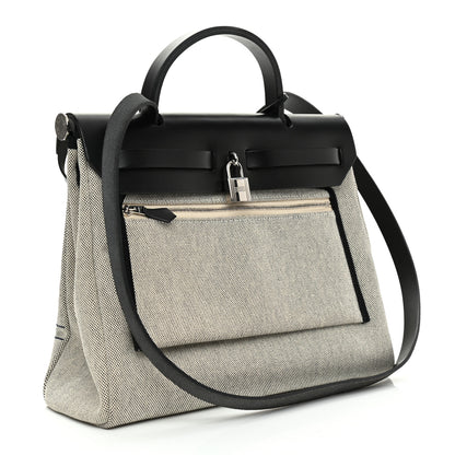 Hermes Vache Hunter Toile H Pegase Pop Herbag Zip Retourne 31 PM Bleu Indigo Ecru Black 4 of 9