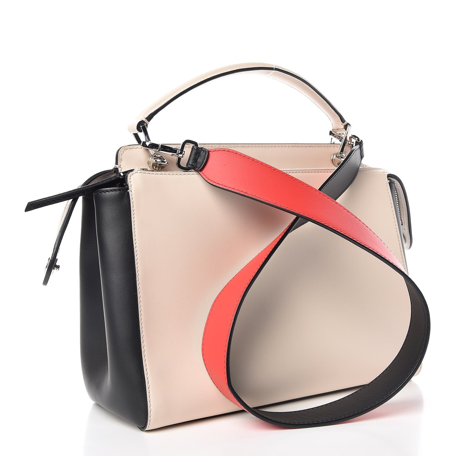 Fendi Vitello Baltico Shiny Nappa Lace Up DotCom Satchel Camelia Black Multicolor 4 of 15