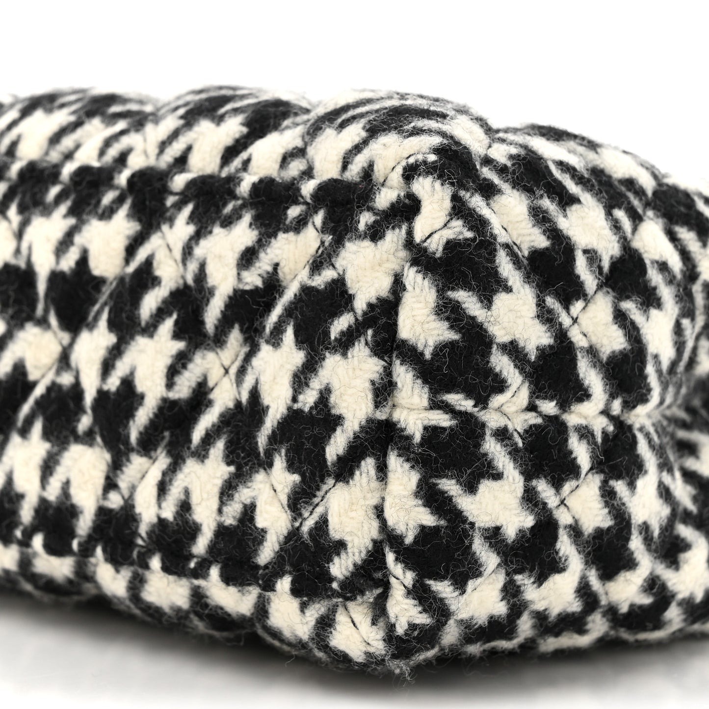 Tweed Houndstooth Quilted Nano Kelly Shopper Black White