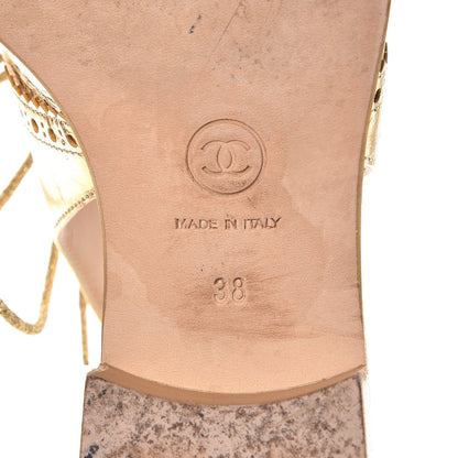 Chanel Metallic Calfskin CC Brogue Lace Up Ankle Strap Oxford Peep Toe Sandals 38 Gold 8 of 10
