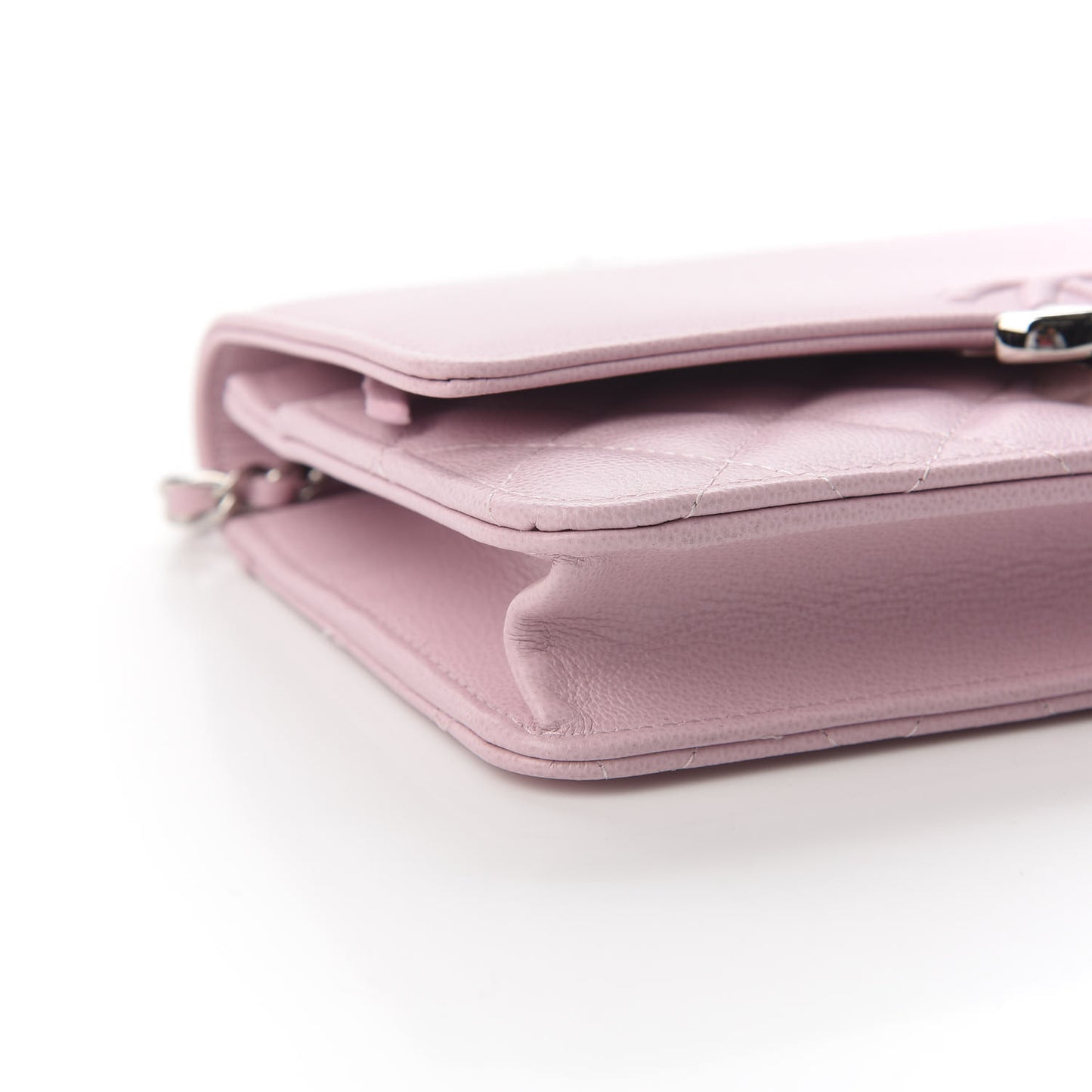 Grained Calfskin Quilted CC Box Wallet On Chain WOC Light Pink