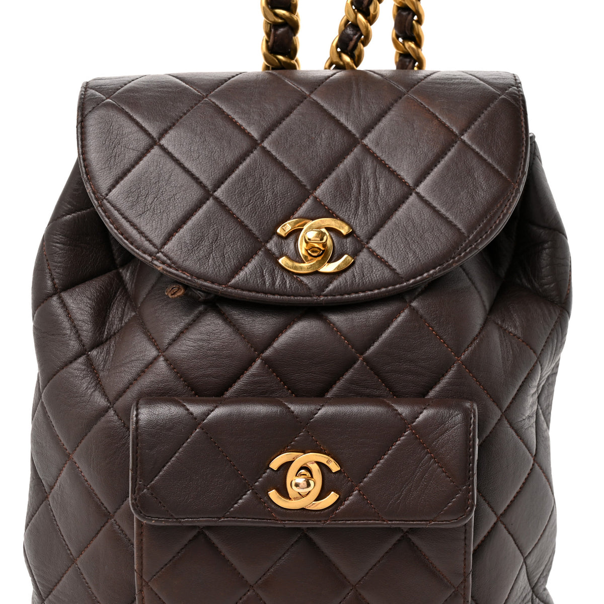 Chanel Lambskin Quilted Drawstring Backpack Brown 8 of 11