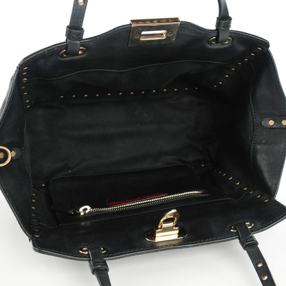 Valentino Garavani Vitello Small Rockstud Tote Black 5 of 7