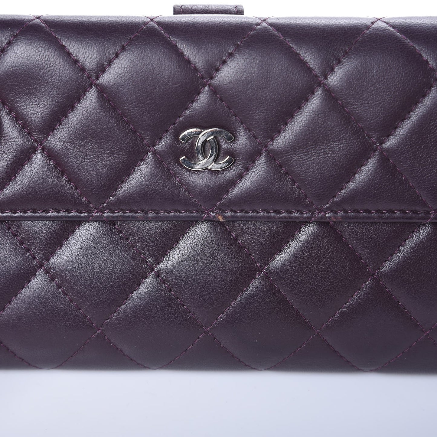 Lambskin Quilted Long Flap Wallet Prune