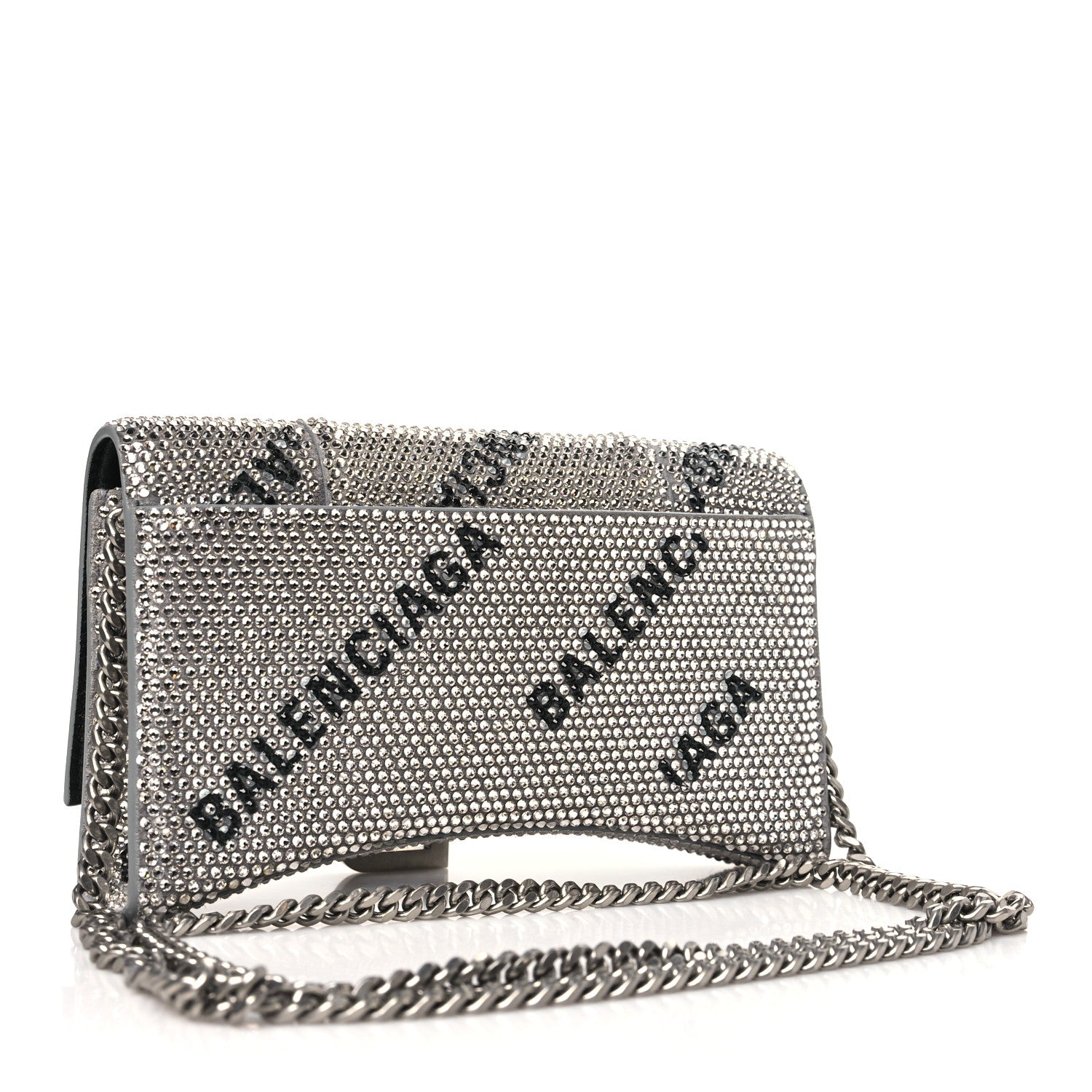 Balenciaga Strass Suede Allover Logo Hourglass Chain Bag Silver Black 3 of 10