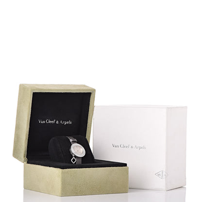 Van Cleef & Arpels 18K White Gold Satin Diamond Pave Bezel 25mm Charms Quartz Watch 10 of 11