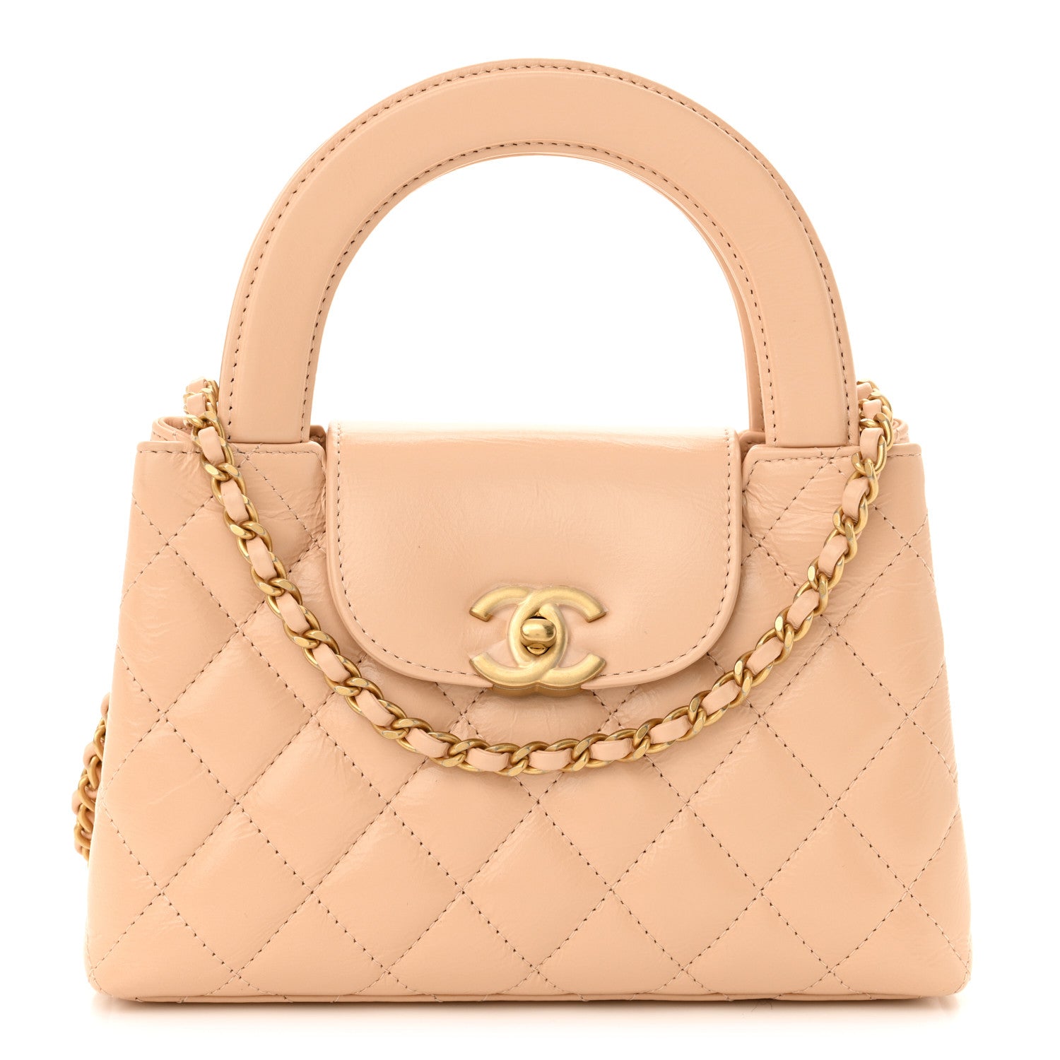 Chanel Shiny Aged Calfskin Quilted Nano Kelly Shopper Beige 1 of 10