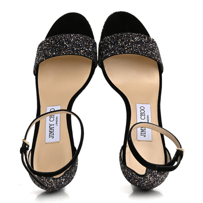 Jimmy Choo Glitzy Glitter Misty 100 Sandals 37 Twilight Black 2 of 9