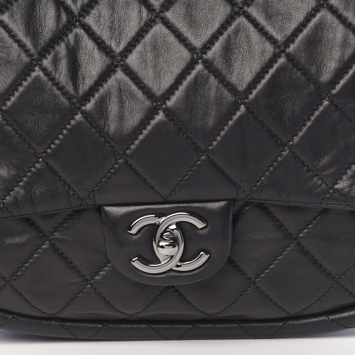 Lambskin Quilted Medium Hula Hoop Flap Black