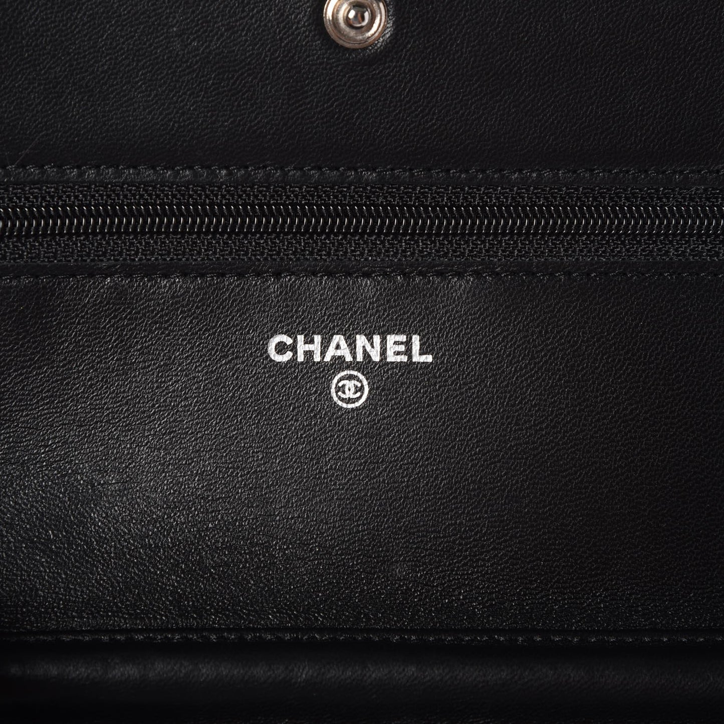 Lambskin Camellia Embossed Wallet On Chain WOC Black