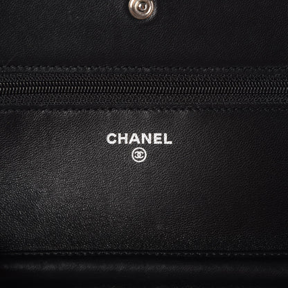 Chanel Lambskin Camellia Embossed Wallet On Chain WOC Black 6 of 10