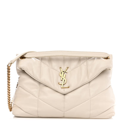 Saint Laurent Lambskin Quilted Medium Loulou Puffer Monogram Chain Satchel Crema Soft 1 of 13