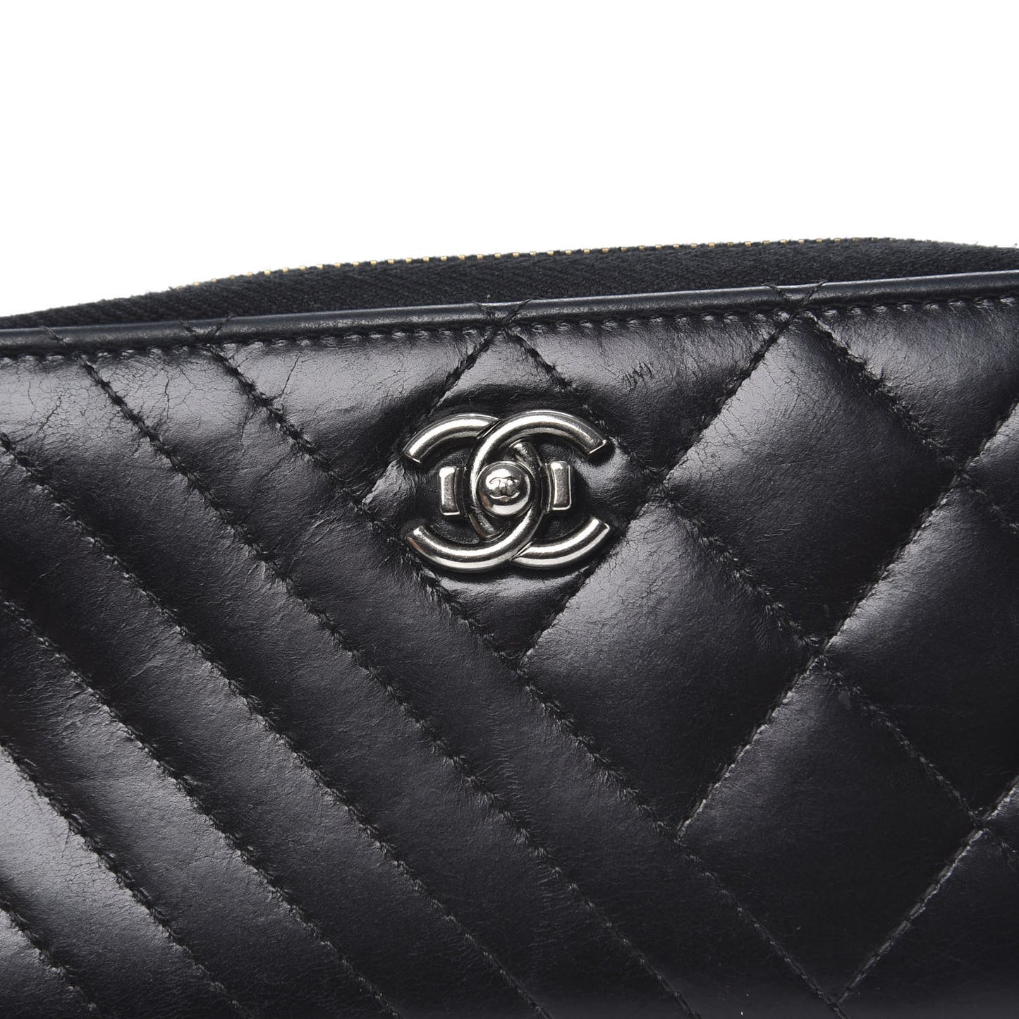 Glazed Calfskin Quilted Small Coco Boy Zip Around Wallet Black