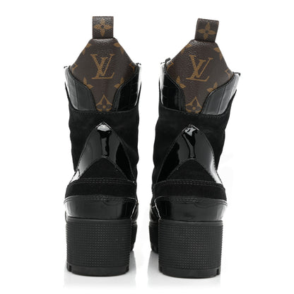 Louis Vuitton Suede Calfskin Crocodile Embossed Patent Monogram Laureate Platform Desert Boots 37 Black 5 of 14