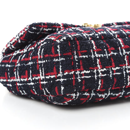 Chanel Tweed Quilted Medium 19 Flap Navy Blue White Red 9 of 10