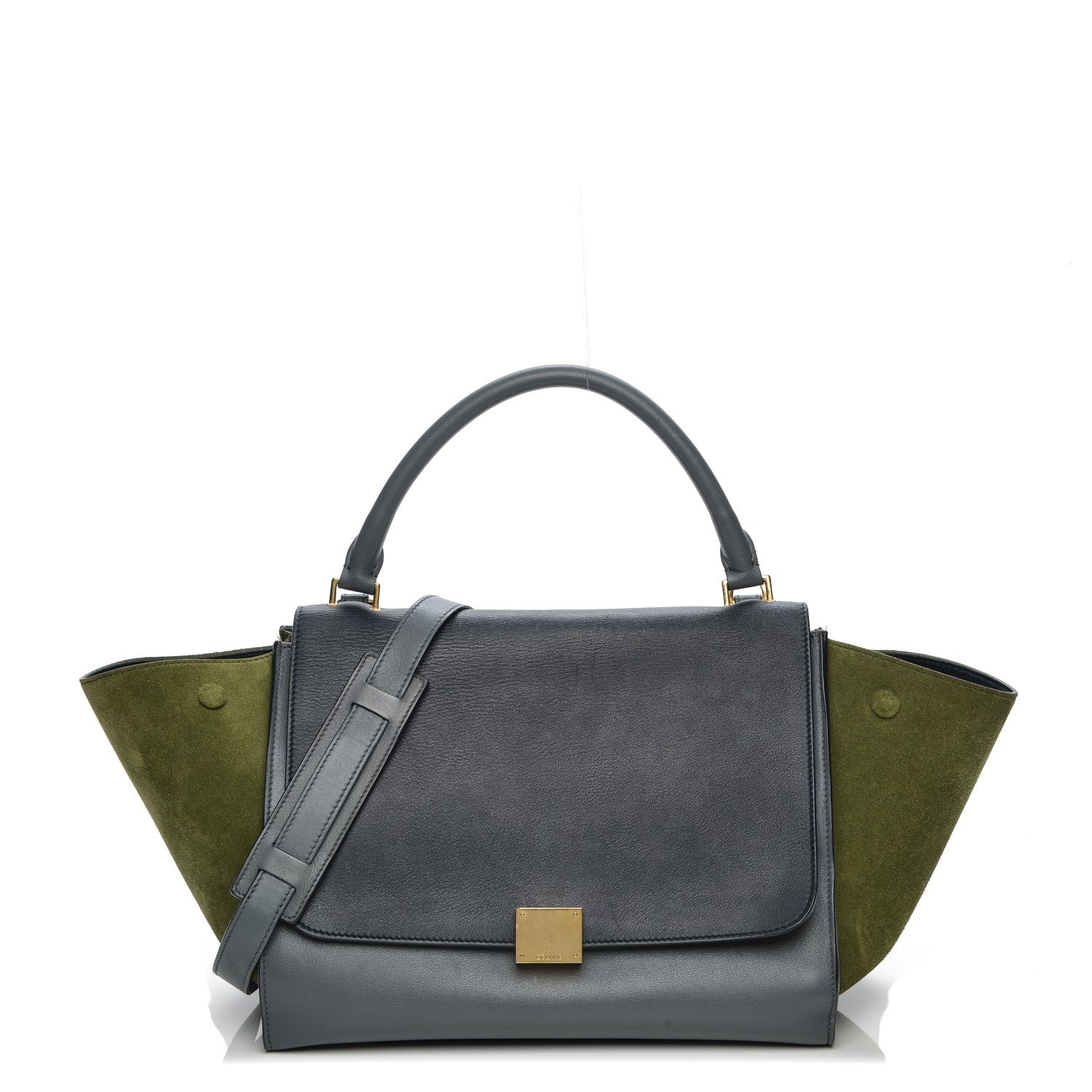 Celine Calfskin Suede Medium Tri-Color Trapeze Green 1 of 6