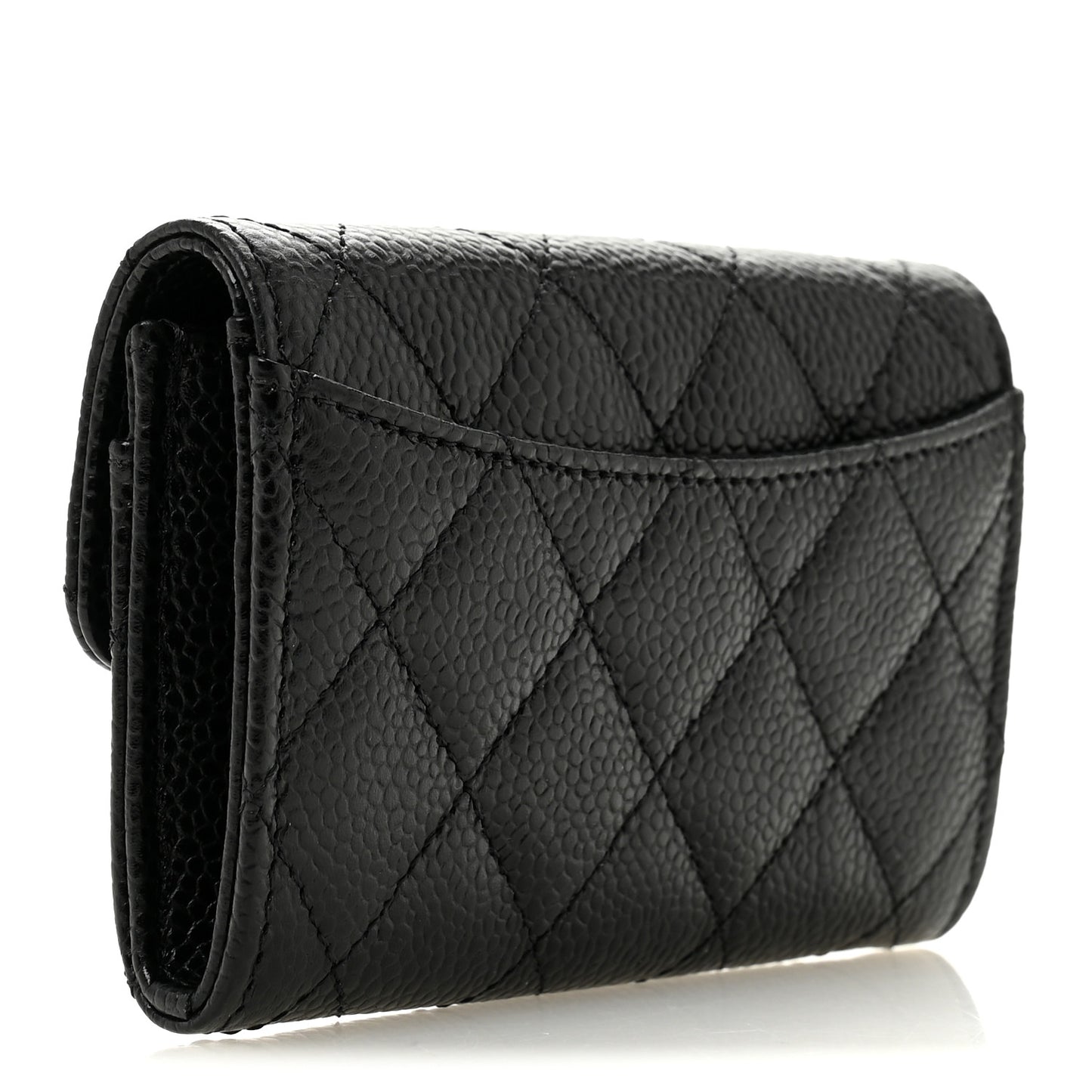 Caviar Quilted Flap Card Holder Wallet Black