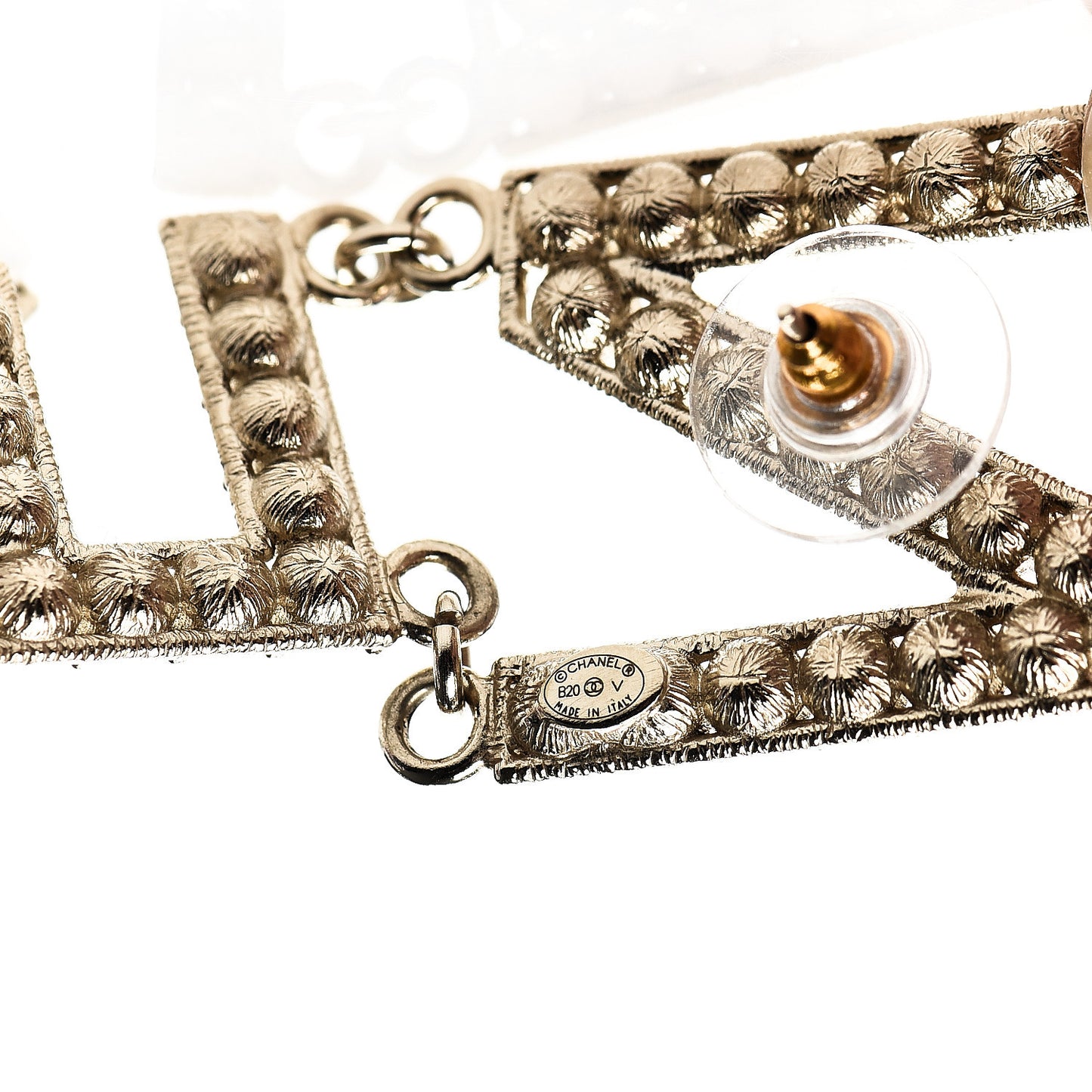 Crystal Cha-Nel Logo Drop Earrings Gold