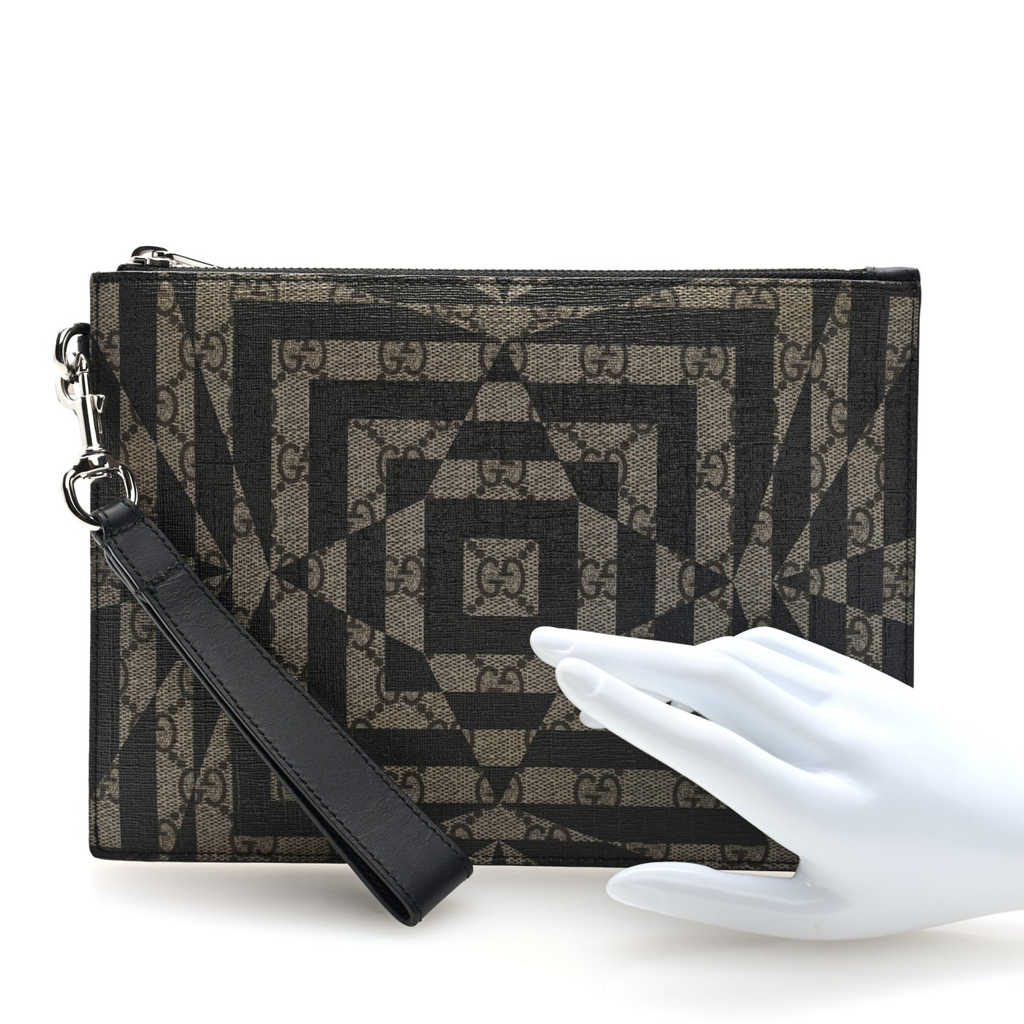 GG Supreme Monogram Caleido Wristlet Black