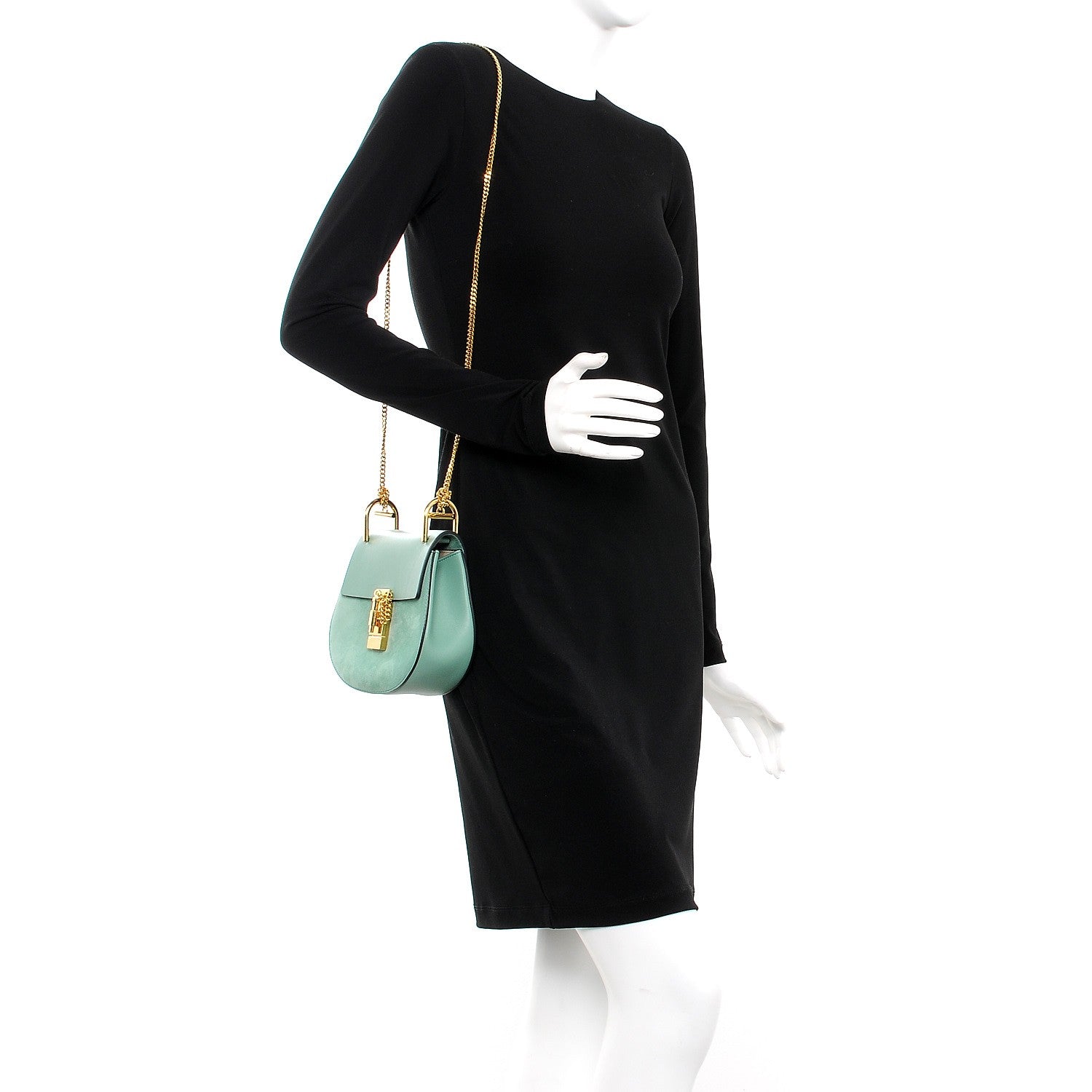 Chloe Suede Smooth Calfskin Drew Shoulder Bag Soft Green 2 of 8
