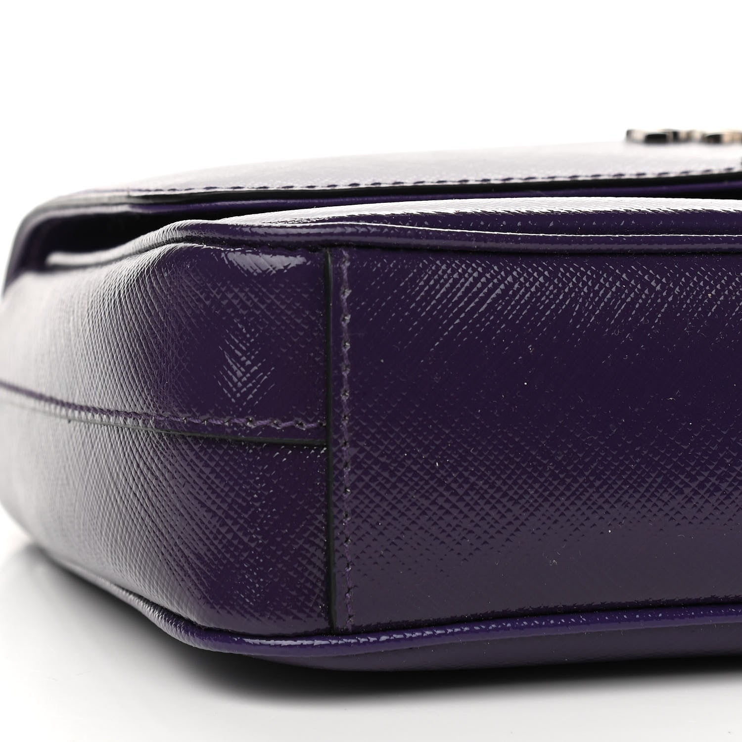 Prada Saffiano Vernice Sound Flap Chain Crossbody Bag Viola 8 of 11